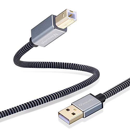 NanxudyJ כבל מדפסת 3ft, כבל מדפסת USB צמה צמה USB 2.0 סוג A זכר ל- B סורק כבל זכר סורק כבל מדפסת במהירות גבוהה