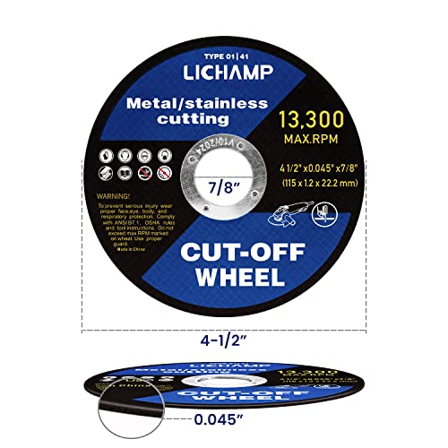 Lichamp 4-1/2 גלגלים חתוכים למתכת, 50 חבילה בגודל 4.5 אינץ
