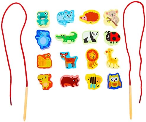 Ipetboom 1 סט של חרוזי שרוך עץ צעצועים מעץ חוט צעצועי חוט צעצועים חוסם צעצוע של בעלי חיים מצחיקים חוסם חוט צעצוע