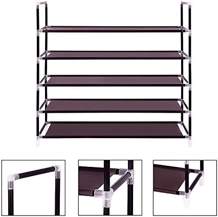 Youbtq הרכבה פשוטה 5 שכבות מתלה נעלי בד לא ארוג עם ידית חום כהה 39 L מחזיקה 20-25 זוג נעליים-לחדר שינה,