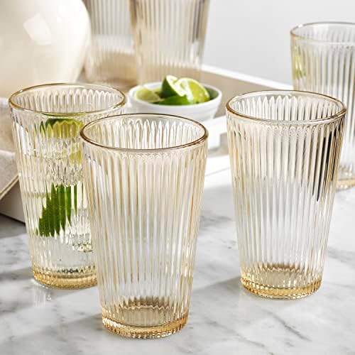 סט כוסות שתייה מודרני, 12-ספירת אמבר זכוכית קרירה, כולל 12 כוסות קרירות זכוכית אלגנטית סט-עבור מים, קפה קר,