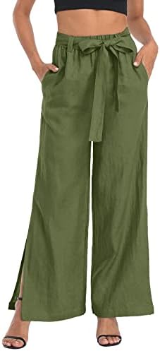 מכנסי פשתן כותנה לנשים, לבוש רופף רופף רופף רופף מכנסי נייר מכנסי יוגה לנשים לנשים