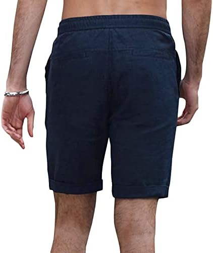 מכנסי פשתן כותנה של Meymia Mens, 2023 גברים בקיץ גבוהים צבע אחיד שרוך שרוך ישר מכנסי טרנינג קצרים עם כיס