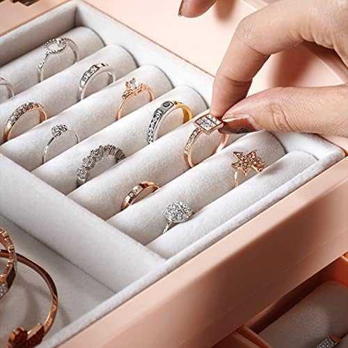 קופסת תכשיטים של Riklrqc לילדה, תיבת תכשיטים מסוג מגירות, טבעות קופסאות אחסון עגיל שרשרת תצוגה מארגן שולחני