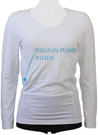 Annaps Womens סוכרת לבנה גדולה חולצת טריקו שרוול ארוך עם כיסים למשאבת אינסולין