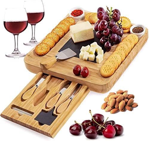 לוחות Charcuterie של Fiddaa, לוח גבינת במבוק ומערך סכין, סט לוח charcuterie ומגש מגש גבינה