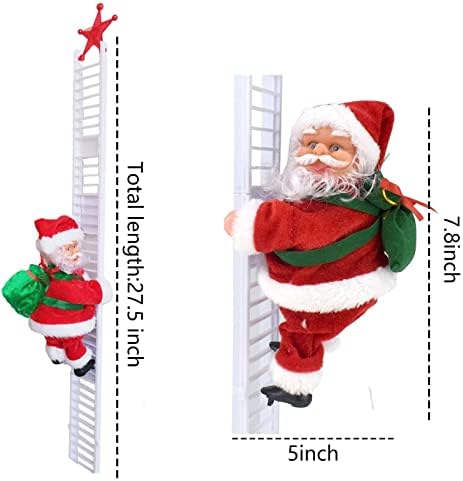 סולם טיפוס סנטה חשמלי לחג המולד, מטפס מעלה ומטה בסנטה קלאוס בסולם עם מוזיקה ותיק ， מטפסים מתנות עץ