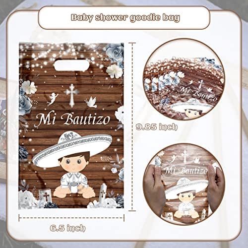 100 יחידות Mi Bautizo שקיות פינוק מתנה רקע מעץ mi bautizo שקיות ניילון ראשונות הקהילה לטובת תיקים לילד ברוך