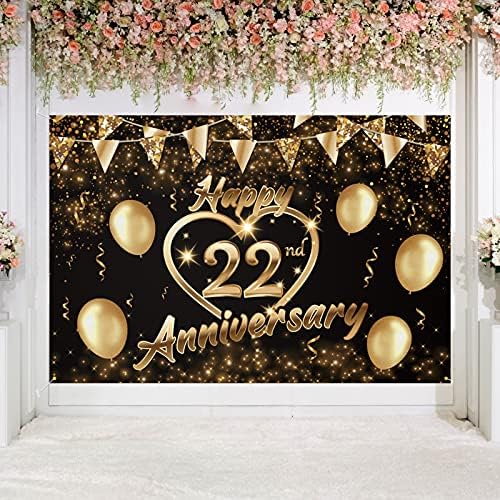 שמח 55 שנה רקע באנר דקור שחור זהב-גליטר אהבת לב שמח 55 שנים חתונה מסיבת יום נישואים נושא קישוטי עבור נשים גברים