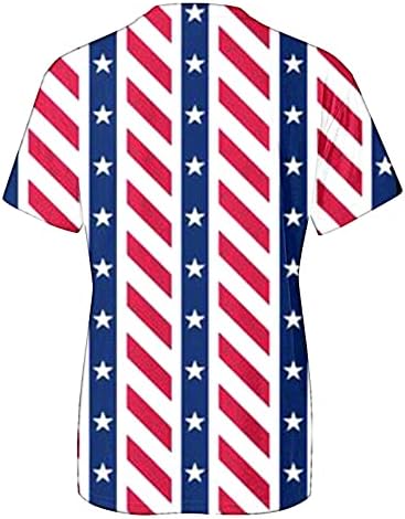 4 ביולי חולצות לנשים קיץ שרוול קצר חולצת טריקו עם צוואר דגל אמריקאי פסים כוכבים חולצה עניבה
