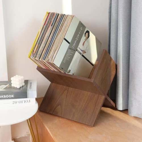 מחזיק תקליט ויניל מעץ לונדון מעץ - מתלה אחסון 80/100 LP - מעמד תצוגת אלבום - אחסון תקליטי ויניל