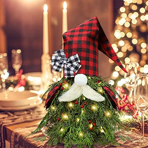 עץ חג המולד של מיני גנום, עיצוב חג מולד משובץ באפלו, עץ חג מולד קטן בגודל 18 אינץ