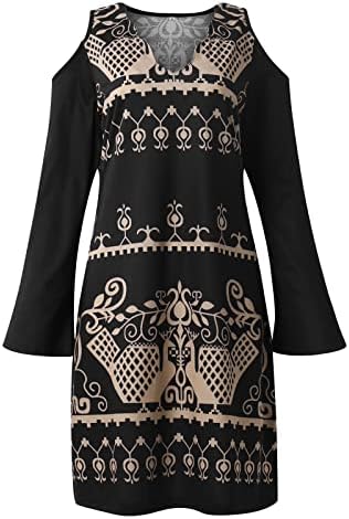 שמלת סוודר נוקמופו דפוס רטרו לנשים דפסת טל כתף V צווארון שרוול ארוך סגנון שמלת קוקטייל שמלה קוקטיילים שמלת MIDI