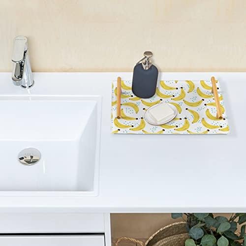 מגש אמבטיה אקרילי של Dallonan מגש דקורטיבי עם ידיות זהב למארגן מטבח בננות צהובות נקודות כחולות