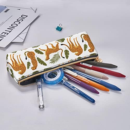 תיק עיפרון נמר OUZPGAQ - תיקי איפור קוסמטיים של עפרונות עור, מחזיק עפרונות ועט עטים עטים מזומנים.