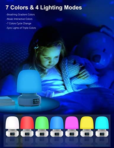 רמקול Bluetooth אור לילה, 7 מנורת שולחן מחליפה צבע עם שעון מעורר, מנורת שולחן ליד המיטה העומדת עם מרחוק,
