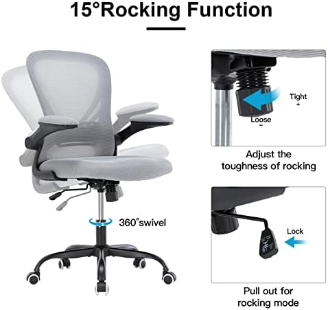 כיסא שולחן מסתובב באמצע הגב, כיסא משרדי רשת עם זרועות מתהפכות