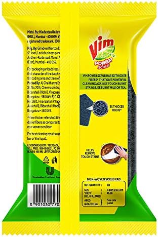 Vim Power Scrub, מסיר כתמי מזון שרופים קשוחים, נמשך פי 3 יותר מאשר קרצופים ירוקים רגילים,