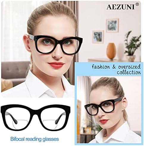 Aezuni גדול מדי משקפי קריאה ביפוקליים נשים מסגרת גדולה קוראים אור כחול 1.0 1.25 1.5 1.75 2.0