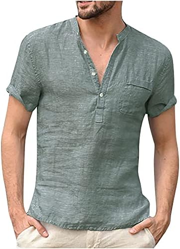 גברים של פשתן הנלי חולצות מקרית קצר שרוול חולצה קל משקל טיז קיץ חוף חולצות עם כיסים