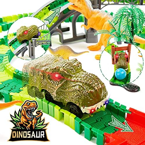 Bemiton צעצועי דינוזאור מסלול רכב מירוץ, צור מירוץ דרכים עולמי של דינוזאור, צעצועי דינוזאור