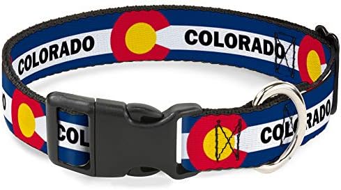 קליפ פלסטיק צווארון כלבים דגל טקסט קולורדו כחול לבן צהוב אדום 18 עד 32 אינץ