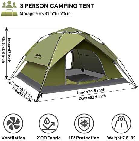 נסיעות שמחות 2-3 איש מאוהל מוקפץ, אוהלים אטומים לרוח אטום למים לקמפינג, 2 ב -1 שנות ה -60 הקלה אוהל משפחתי עם מקלט,