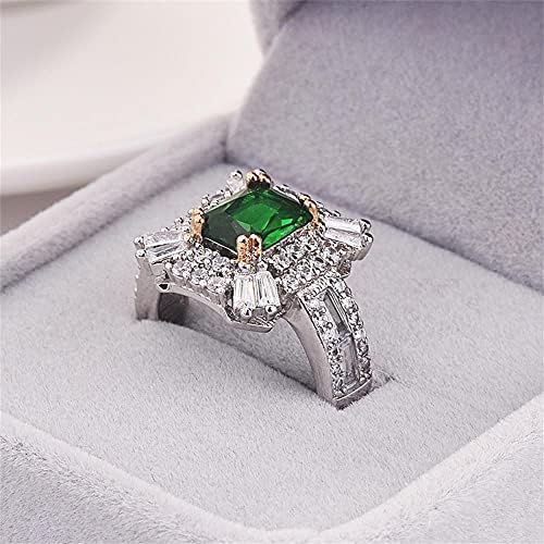 פו 925 סטרלינג כסף טבעת אמרלד ריבוע חותך פנינה ירוקה זירקוניה יום השנה