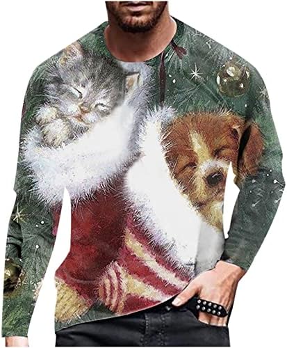 סווטשירט לגברים שרוול ארוך צוואר צווארון חולצות חג מולד פלוס גודל 3D סנאטה קלאוס מצחיק הדפסת חולצות