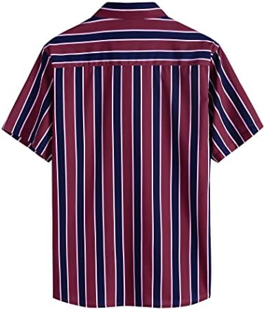 כפתור פסים של קואופנדי לגברים במורד חולצות שרוול קצר מזדמן חולצת חוף קיץ הוואי