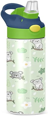 בקבוק מים קריקטורה של Koala Kids, בקבוק מים מבודד נירוסטה ללא BPA עם מכסה קש כפול בקופה אטומה דליפה לבקבוק
