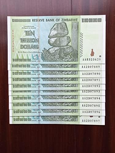 2008 - זימבבואה 10 חתיכות x 10 טריליון נייר ללא מחזור, סך הכל 10 חלקים