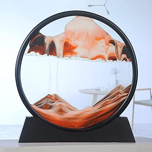ציור חול זורם זכוכית עגולה, תמונת חול זורמת נוף טבעי 3D לגינה מטבח לחדר אמבטיה ביתי בחדר השינה
