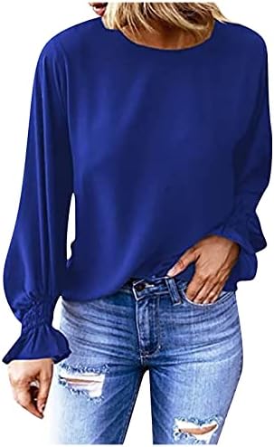 אופנה לנשים צבע אחיד צוואר עגול צוואר רופף צבע מוצק עלים חולצה חולצה