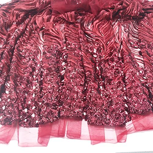אייסאן אפריקאי גליטר נצנצים תחרה בדים 5 מטרים ניגרי צרפתית בד לחתונה מסיבת שמלות, יין אדום