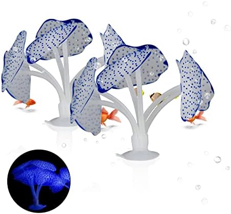 אקווריום אלמוגים קישוט, 2 חבילה רך סיליקון דגי טנק זוהר דקור עם יניקה כוסות סימולציה צמח קישוט ניאון אפקט עבור