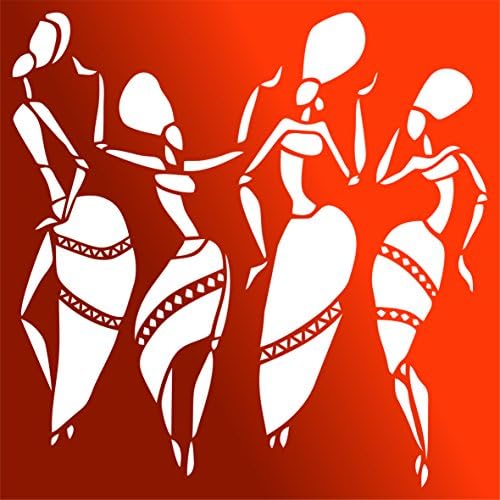 סטנסיל רקדנים אפריקאים, 14 על 14 אינץ ' - רקדני נשים ליידי שבלונות שבטיות אתניות לתבנית ציור