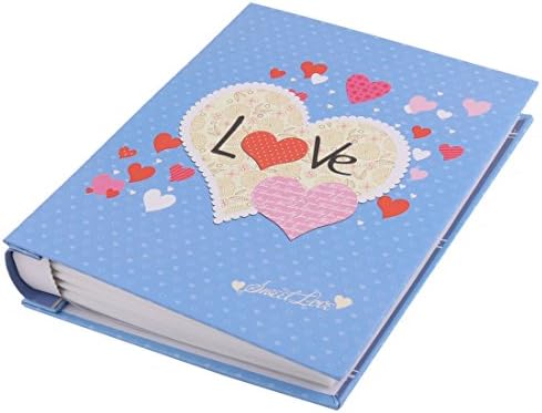 Ruilogod Heart Print Home 200 כיסים לאחסון תמונות קופסא תזכיר ספר אלבום תמונות צילום כחול (מזהה: 4B6