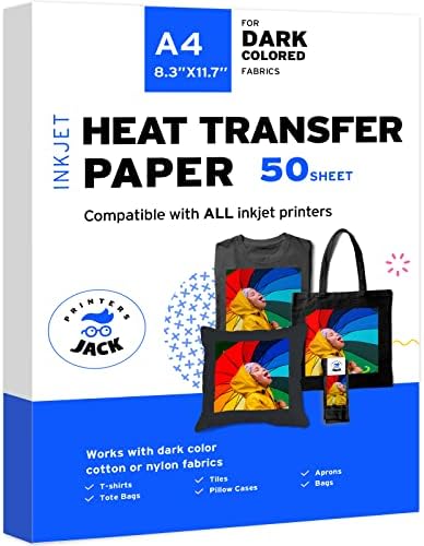 מדפסות ג'ק ברזל על העברת חום נייר לבד כהה 50 חבילה 8.3 X11.7 חולצת טריקו נייר העברת טריקו לשטיפת מדפסת