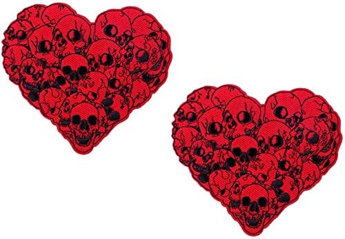 תואם לערימת גולגולת של לבבות אהבה לוגו טלאי רקום ברזל על תפירה על סמל לספורט חיצוני 2 מחשבים