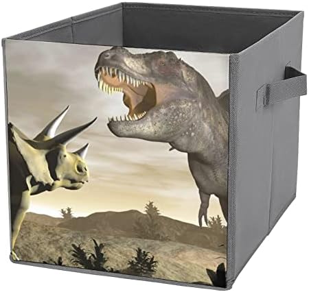 תבנית דינוזאורים קוביות אחסון בדים מתקפלות קופסאות קופסאות אחסון 11 אינץ 'עם ידיות עם ידיות