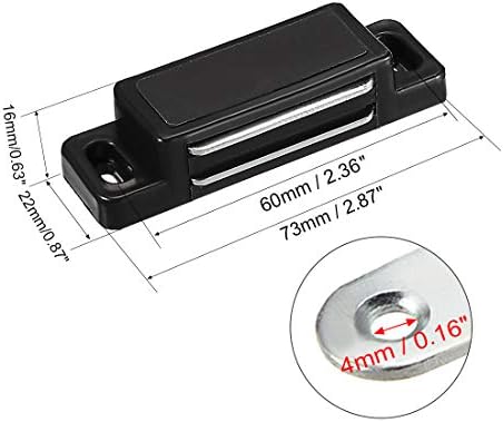 UXCell 2PCS ארון דלתות מלכוד מגנטי, סגירת תפס מגנט ABS שחור 73 ממ אורך