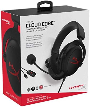 ליבת ענן Hyperx - אוזניות משחק, למחשב, 7.1 צליל היקף, רפידות אוזניים קצף זיכרון, מסגרת אלומיניום עמידה,