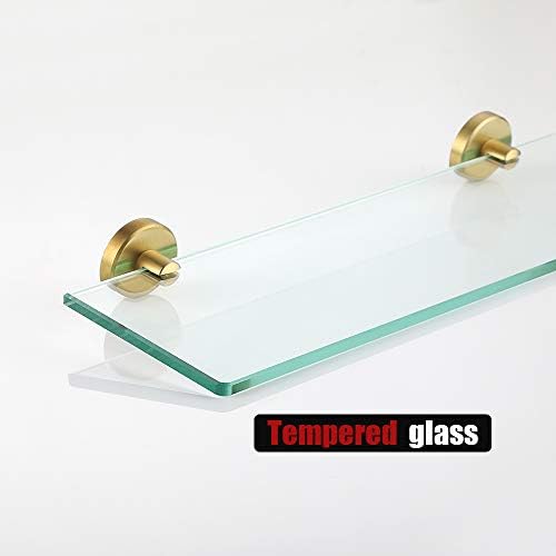 מדף זכוכית של JQK אמבטיה זהב, אחסון מקלחת זכוכית מחוסמת 16 על 5 אינץ