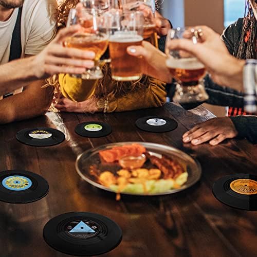 רדיווה ויניל שיא תחתיות עם רטרו ויניל נגן מחזיק, יצירתי לשתות תחתיות סט של 6 עבור משקאות ברים בתי קפה בית מסיבת