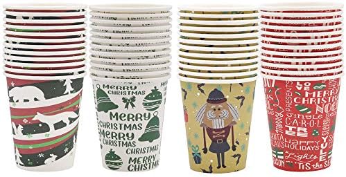 שמחה 48 יחידות חג המולד חד פעמי כוסות חג אספקת 9-אונקיה נייר קקאו כוסות, חג המולד מסיבת כלי שתייה אספקת עבור