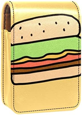 שפתון מקרה עם מראה חמוד נייד איפור תיק קוסמטי פאוץ, קריקטורה יפה מזון דפוס המבורגר