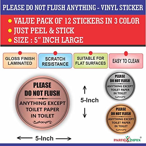 אנא אל תשטוף שום דבר פרט למדבקה של שלט נייר טואלט - 5 תוויות אזהרת נימוסי אמבטיה עגולות למינציה עגולה עגולה