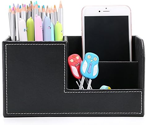 עור מפוצל שולחן עט עיפרון מחזיק-רב תפקודי שולחן עבודה ארגונית אחסון תיבת כרטיס ביקור עט / עיפרון נייד טלפון