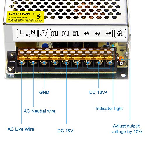 Shnitpwr 18v ​​10a 180W מתאם אספקת חשמל מתאם שנאי AC 110V 220V ל- DC 18 וולט 10AMP 9A 8A 7A 6A 5A 1A